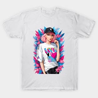Cool anime girl on valentine's day T-Shirt